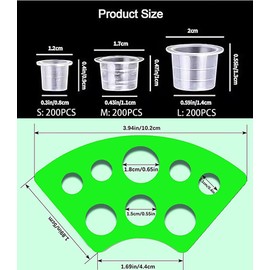 SIKKU Tattoo Ink Caps Set, 600 Pieces Cups with 4 Green Cup Holders, Mixed Sizes Large Medium Small, Plastic Pigment Cups, Tattooing Machine Plastic Supplies Kit