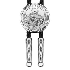 US 2006 South Dakota State Quarter BU Uncirculated Coin Simple Silver Slide Bolo Tie NEW - 36" Black Leatherette Cord
