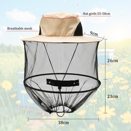 POPAPIE Pack of 2 Beekeeper Hat with Veil, Foldable Mosquito Hat, Mosquito Net Hat, Easy to Carry, Mosquito Head Net Hat for Outdoor Lovers, Climbing, Fishing, Beekeeping (Beige)