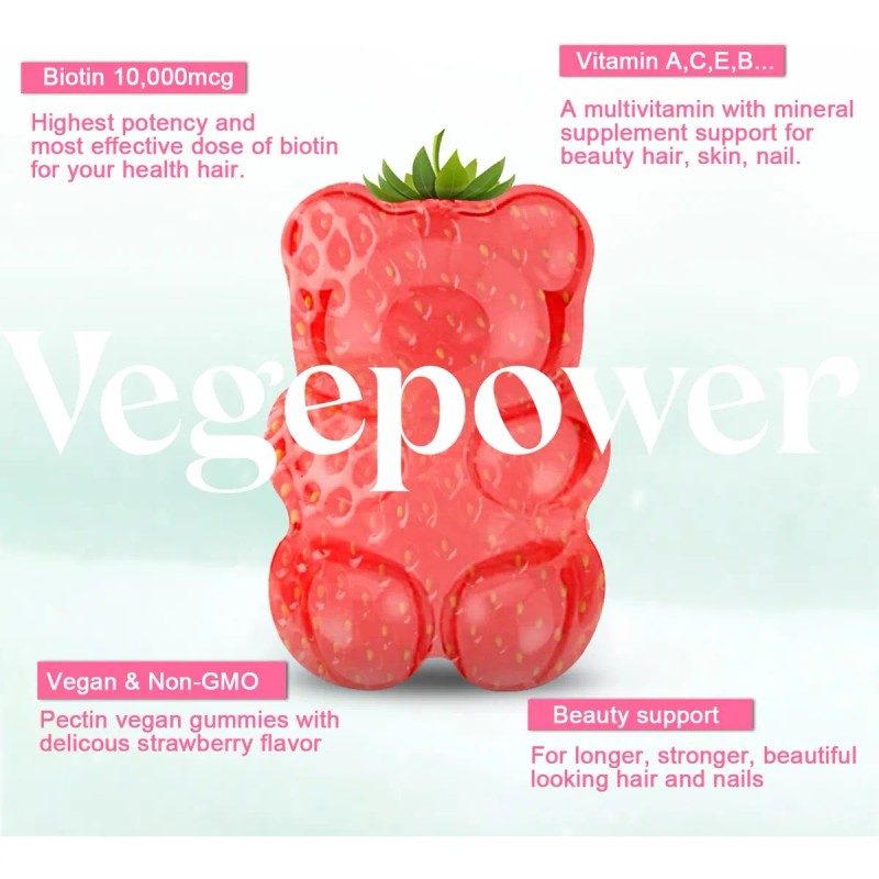 Vegepower Gomitas Biotina 10000mcg Crecimiento Cabello 60