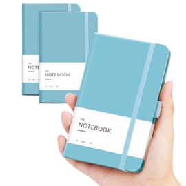 daolen 2 Pack Lined Classic Pocket Notebook Journal [ Leather Hard Cover ][ 100 gsm ] [ Ruled ] Premium Thick Paper with Inner Pocket 3.5"x 5.5" - Pastel Blue