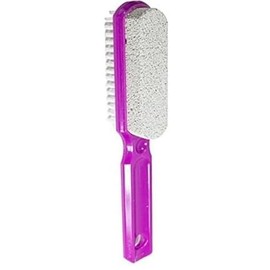 Two Sided Foot Scrubber with Handle: Pumice Stone Smoother & Bristle Brush Foot Exfoliator Purple, 2 Pack