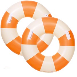 2PCS Large Swimming Pool Tubes Inflatable Pool Floats for Adult Swim Ring Floaties Inflatable Swimming Pool Raft Summer Beach Lounger Float Party Supplies (Orange, 36 inch)