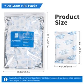 Silica Gel Packs - 80Pcs 20Gram Moisture Absorbers, Premium Transparent Desiccant for Storage, Silica Gel Desiccant Packets Food Safe for Moisture