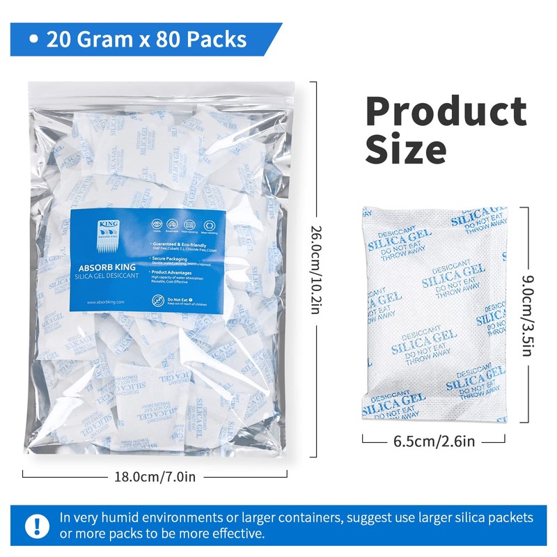 Silica Gel Packs - 80Pcs 20Gram Moisture Absorbers, Premium Transparent