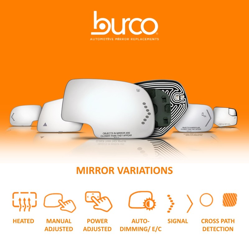Burco 2838 Flat Driver Side View Power Mirror Glass, Fits