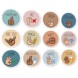 JarThenaAMCS 12Pcs Boho Classroom Hand Signals Posters Colorful Dot Teachers Sign Language Cutout for Back to School Kindergarten Learning Bulletin Board Communicate Supply Decor