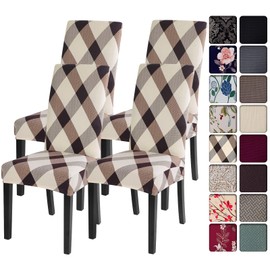 SearchI Fundas para Sillas de Comedor, Juego de 4, Cubiertas Elásticas de Spandex Súper Ajuste, Removibles y Lavables, Protector para Sillas Parsons de Cocina, Hotel(Cuadrícula)
