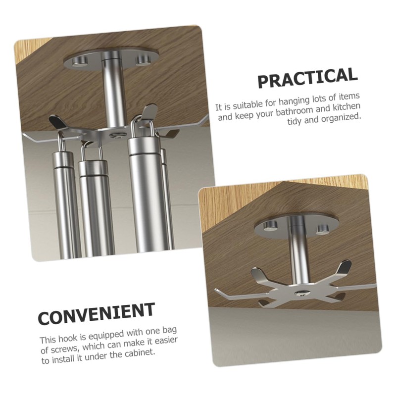 ABOOFAN 2pcs Rotatable Stainless Steel Cabinet Hooks for Kitchen Utensils