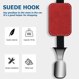 JNNJ 2pcs Car Back Seat Headrest Hooks, Automotive Storage Bag Hooks, Vehicle Back Seat Suede Hanger for Hanging Bags Food (Red)