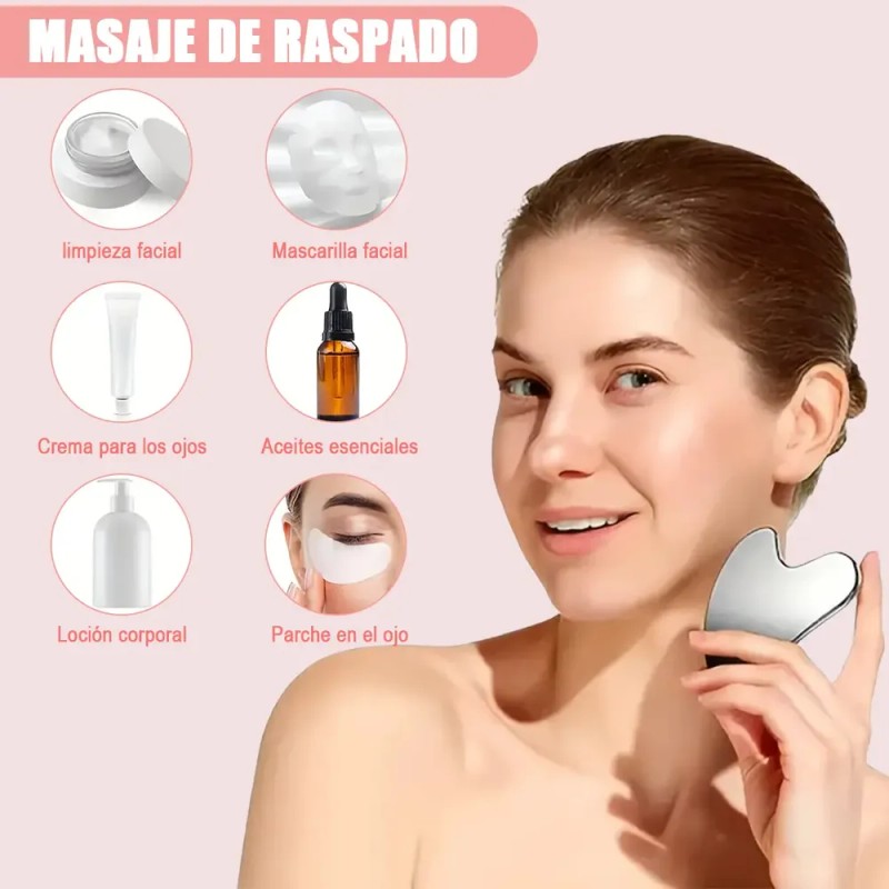 2pzs Gua Sha Facial Grande Acero Inoxidable Masajes Cuello