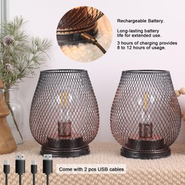NEEDOMO 2 Pack Rechargeable Lamp Outdoor Table Lantern, Cordless Table Lantern with Timer Mode, Vintage Decorative Lights Cordless Lamp Indoor Outdoor Patio Bedroom Living Room with LED Bulb
