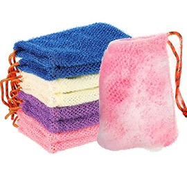 Shappy 8 bolsas de malla exfoliante para soporte de ducha, bolsillo de espuma de burbujas para mujeres, hombres y niñas (beige, azul, morado, rosa), p
