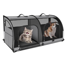 Double Cat Car Travel Carrier, Twin Compartment Show House Cat Cage/Condo，Portable Pet Crate for 2 Cats Travel Double Dog Crate Set for Long Distance Travel