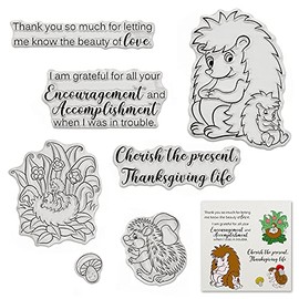 Thanksgiving Hedgehog Clear Silicone Stamps Cards with Sentiments, Autumn Fall Clear Stamps for Card Making Decoration DIY Scrapbooking Silicone Transparent Seal Stamps Embossing Album Decor Craft