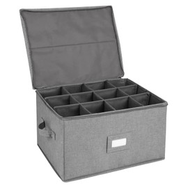 Stemware Storage Cases, Wine Glass Storage Box Containers for Glassware or Crystal, Holds 12 Red or White Wine Glasses, Hard Top and Sides (Light Grey)