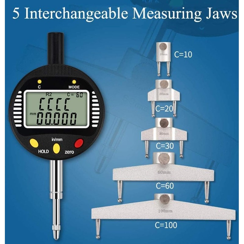 AICEYI Digital Inner and Outer Radius Measuring Instrument with 10mm/20mm/30mm/60mm/100mm