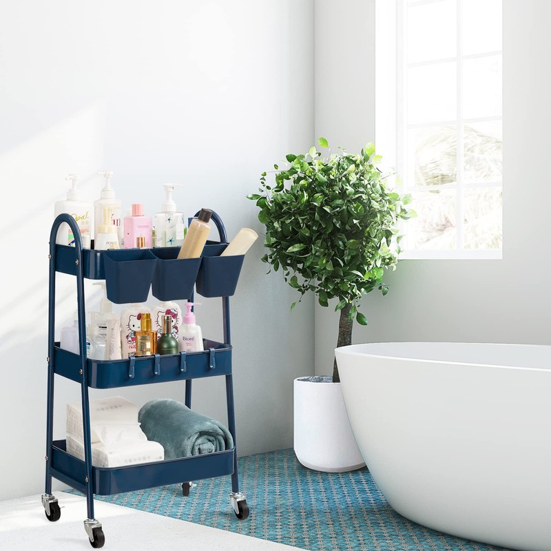 danpinera 3-Tier Rolling Cart, Metal Rolling Storage Cart with Lockable