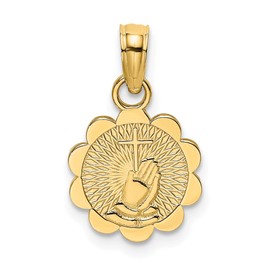 IceCarats 14K Solid Yellow Gold Jesus Christ Praying Hands Lord Serenity Prayer Holy Cross Round Disk Necklace Religious Chain Pendant Charm Only