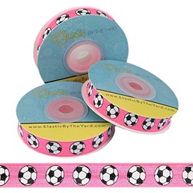 5 Yards Soccer Ball Pink Print 5/8" Fold Over Elastic