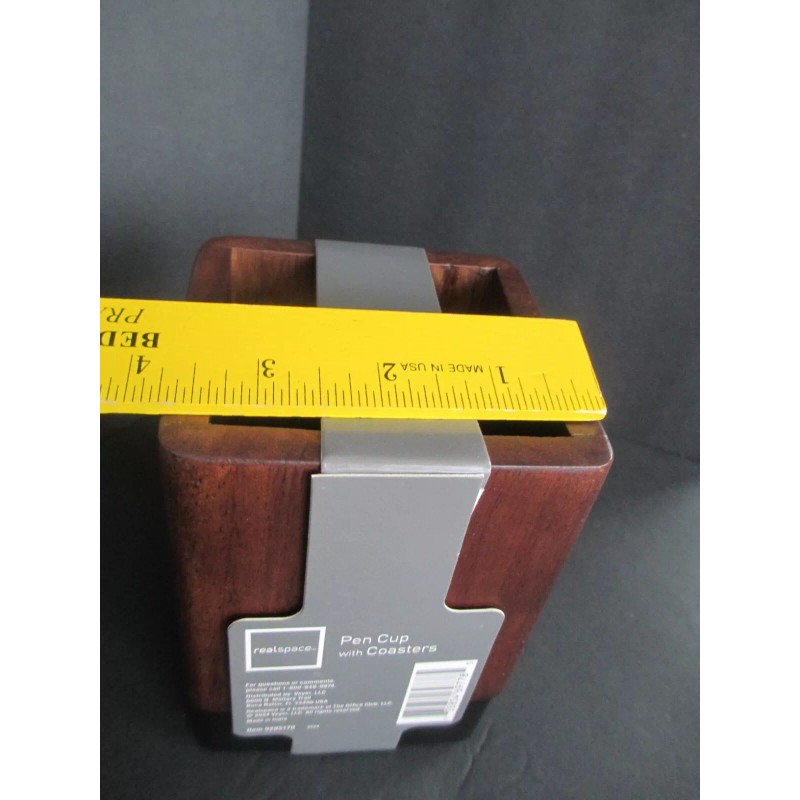 Realspace Solid Wood Walnut Danish Modern Desk Pen Holder with