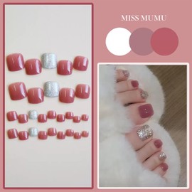 MISS MUMU Nail Tips, 24 Pieces, Nail Tip, Short, Spring, Summer, Simple, Cute, Popular, Nail Seal, Bride Nail, Glossy, False Nails, Coming of Age of Coming of Age Ceremonies, Weddings, School Entrance