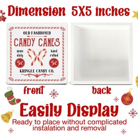 Farmhouse Christmas Decorations, Candy Canes Decor Sign, Christmas Wood Sign Winter Holiday Home Table Desk Decor (5 x 5 Inches)