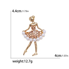 Pearl Dancing Girls Lady Brooch Pin for Women Cute Crystal Ballet Dancer Brooches Lapel Pins Hat Bag Dress Accessories Fashion Jewelry (Champagne)