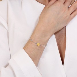 Clearine Sunflower Bracelet 925 Sterling Silver Double Heart Pendant Hypoallergenic Adjustable Bracelet for Women Girls