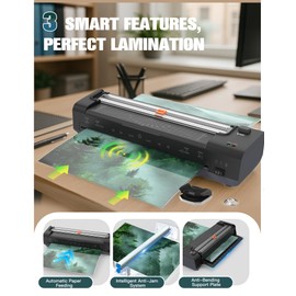 OidoZac 13 Inch Laminator Machine with Auto Paper Feed, Never Jam A3 Thermal & Cold Lamination, 20 Laminating Sheets, 10-in-1 Laminator with Cutter, Trimmer & Corner Rounder for Office School Home Use Black