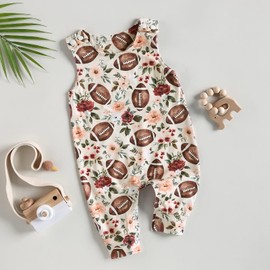COORALLY Baby Boy Girls Football Print Sleeveless Romper Bodysuit One Piece Football Outfit Suspender Jumpsuit (A-Apricot, 0-3 Months)