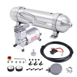 CNRAQR 1 Gallon Air Tank Seamless with 150 PSI Air Compressor 12V Aluminum Air Compressor Onboard System 1/4NPT for Train Truck Trailer Train Auto Air Lift Suspension Heavy Duty Air Horn Compressor