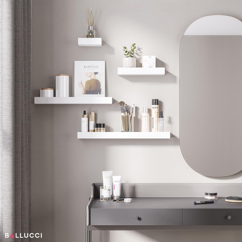 Ballucci Modern Ledge Wall Shelves, Set of 4 Wood Floating