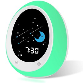 ANNNGUL Kids Alarm Clock, Toddler Sleep Training Clock with Sun & Moon, Sound Machine, Night Light, Time to Wake Grow Clock for Children, White, Y300