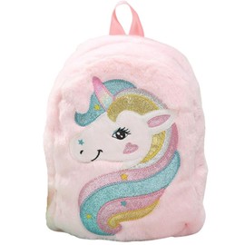 RERACO Unicorn Backpack, Rucksack, Kids, Girls, Plush Bag, Rainbow, Cute, Fluffy, Doll, Pink