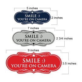 Signs ByLITA Designer Smile You're on Camera Sign - Easy Installation | Durable Wall or Door Sign (Black Gold) - Medium