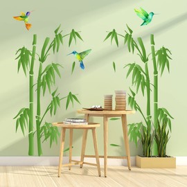 WOHAHA Wall Sticker, Stylish, Plant, Chinese Style, Green, Bamboo Forest, Hummingbird, Wall Sticker, Removable Wallpaper, Waterproof, Wall Decoration, Living Room, Rental, Bedroom, Cafe Style, Room