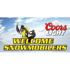 Agnew Graphics Welcome, Snowmobilers, Skidoo, Coors Light, Beer, Man Cave, Garage Banner 3x6