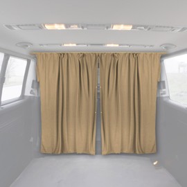 OMAC Van Cab Divider Curtains, 79 inches x 71 inches, Campervan Sunshade Blinds Kit, 2 Pieces Curtains, 1 Pieces Profiles, Auto Van Truck Accessories (Beige)