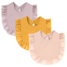 Roinaid Pack of 3 baby bibs, baby bibs with press studs, bib for boys and girls, bib newborn breathable, muslin cloths, triangular scarf, orange