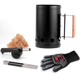 WILLBBQ Charcoal Chimney Starter, Heavy Duty Premium Chimney Starter for Charcoal Grills BBQ Accessory with Heat Resistant Wooden Handle for Outdoor Grill Camping (Dark Black)