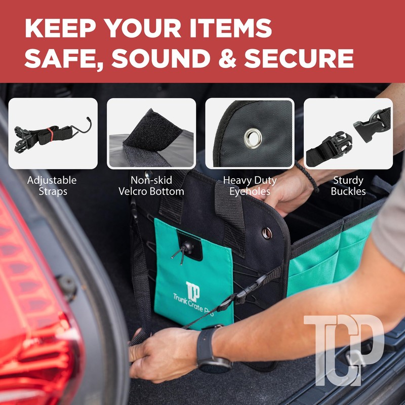 TRUNKCRATEPRO Teal Car Accessories Trunk Organizer Premium Multi Movable Compartments