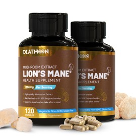 DIATMOON Lions Mane Supplement Capsules, Lion Mane Mushroom 1200mg, Brain & Immune Support, Non-GMO, Non-Gluten, Vegan-Friendly, Lion’s Mane Powder, 120 Count (Pack of 2)