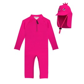 HiABsee Toddler Swimsuit Girl Baby Rash Guard Long Sleeve UPF 50+ Sun Protection Swimwear with Sun Hat Set Rose Red 0-6Months