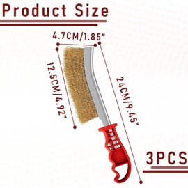 Pack of 3 Brass Brush Grill, Brass Brush, Grill Brush, Brass Brush, Grill Cast Iron, Hand Wire Brush, with Curved Plastic Handle for Cleaning Weld Slag and Rust