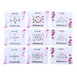 Bindi Pack of 9 Crystal Designer Jewel for Forehead Face Tikka Multicolored Bindiya Stickers Adhesive Stone Indian Traditional Mothers Day Bindi Tattoos for Women Girls Bride Return Gifts