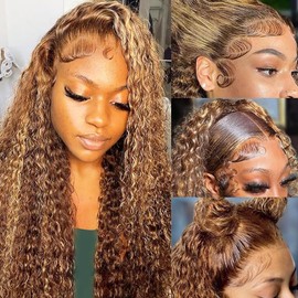 Leruikair 4X4 Lace Frontal Closure Wig Highlight P4/613 Deep Wave Lace Front Wigs Human Hair 200% Density Wigs Pre Plucked For Black Women