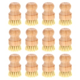 12 Packs Bamboo Dish Scrub Brushes Wooden Scrubbers Set Kitchen Dishwashing Scrubber with Natural Sisal Bristles for Iron Pot Pan Sink