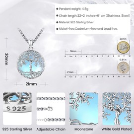 Eusense Tree of Life Pendant Necklace 925 Sterling Silver Gifts for Father's Day Jewellery for Mother Women Girls, Sterling Silver