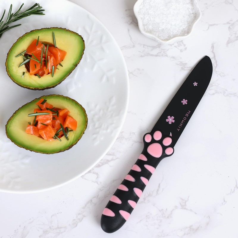 MEOWKIT Cute Kitchen Knife Set,5 pieces Non-Stick Knives with Detachable
